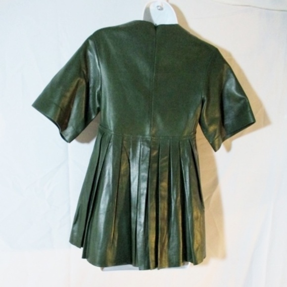 Celine Tops - New CELINE LAMBSKIN LEATHER Pleated Shirt Top